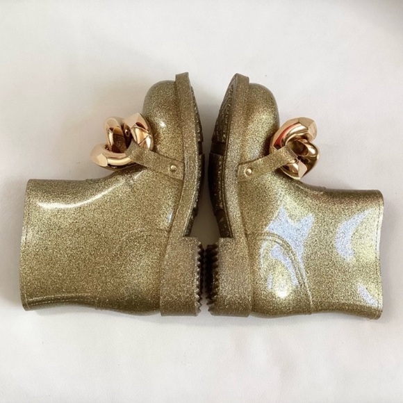 J.W. Anderson Gold Glitter Chain Rubber Rain Booties SZ 6.5 /36.5 - Picture 9 of 10